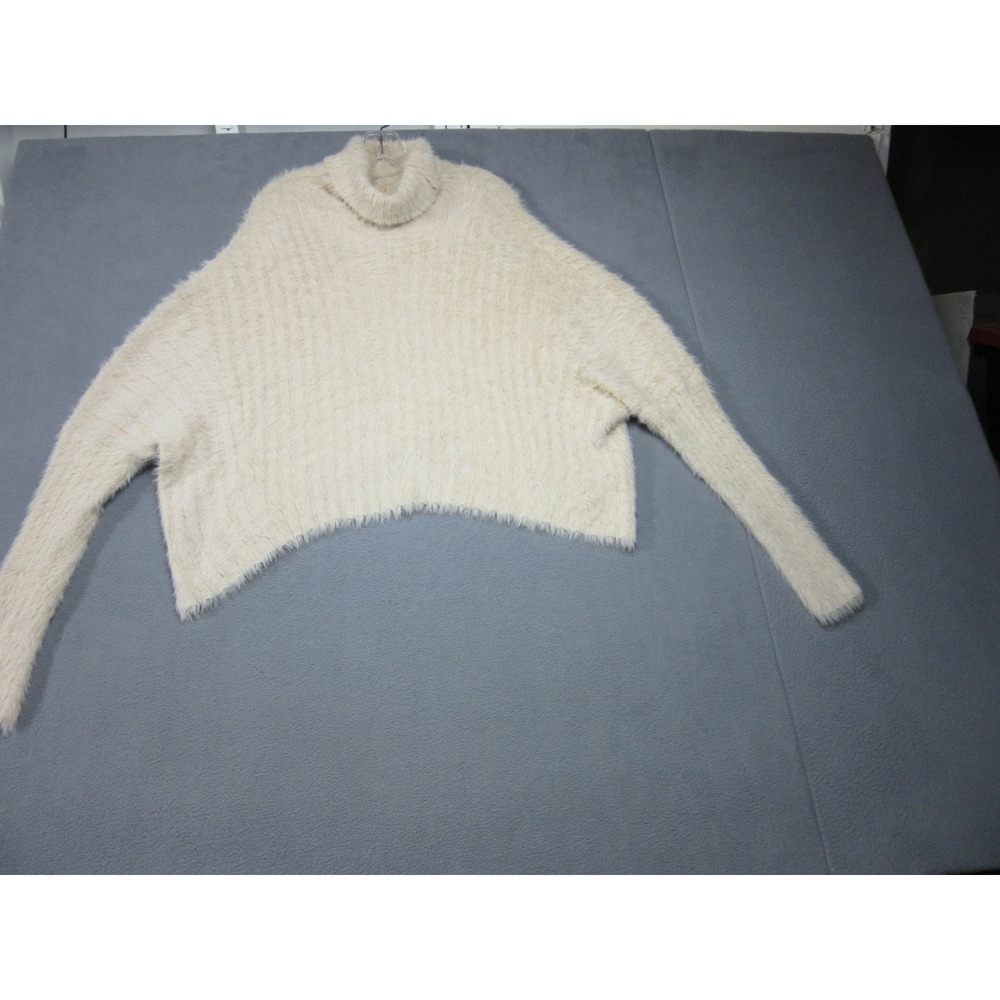 Free People Sweater Womens Small Ivory Beige FP One Turtleneck Oversize Cropped